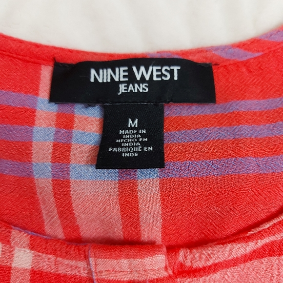 Nine West Coral Plaid Top Sz Medium - Picture 5 of 9